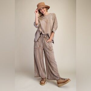 Easel CAMEL SET monkey Washed Terry Knit Sweater Wide Leg  S M L NWT